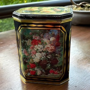 Vintage English Biscuit Tin, Cute Floral Upcycled Storage Box, Collectible Cookie Tin