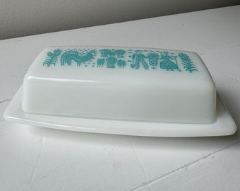 Rare 1957-1968 PYREX Amish Butterprint Butter Dish, Blue Turquoise Color, Perfect Like New Condition