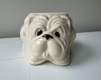 Bellissimo vaso da fiori in ceramica con bulldog inglese degli anni '50, decorazione per la casa con piante da appartamento vintage MCM in ottime condizioni