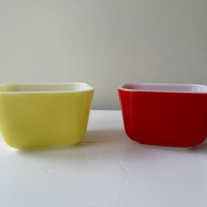 Set of 2 Vintage 1970s Red and Yellow PYREX Fridgies