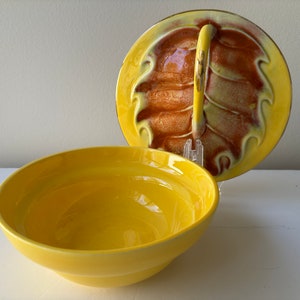 MCM California Pottery Autumn Leaf Bright Sunny Yellow Serving Dish