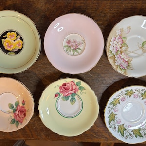 Super Rare Paragon Double Warrant Orphan Saucer Replacement Plates, Paragon Pink Cabbage Rose, Panies, Hydrangea, Queen Commemorative 1951
