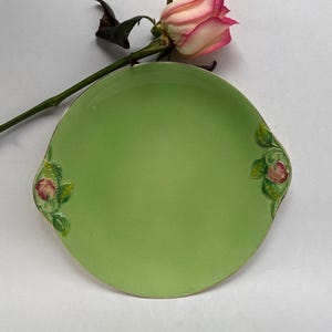1930s Royal Winton Rosebud Green Cake Plate Cookie Tray, Antique Tea Party Platter