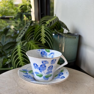 Rare 1920s Art Deco Colclough Purple Pansies Tea Cup and Saucer