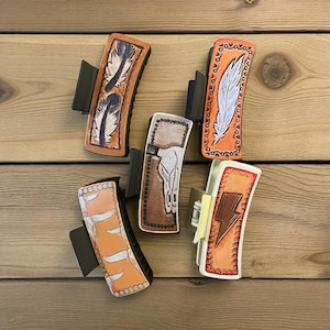 Western 4 Inch Hair Claw Clip For Women, Faux Tooled Leather Sublimation Printed, Boho Cowgirl Hair Accessory, Southwestern Style