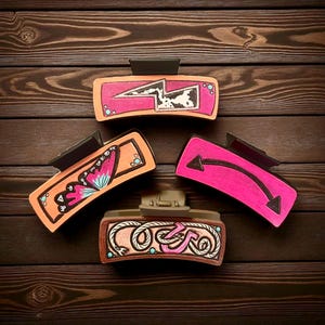 Western 4 Inch Hair Claw Clips , Pink Faux Tooled Leather Sublimation Printed, Rodeo Cowgirl Accessories, Southwestern Hair Clip, Boho Clip