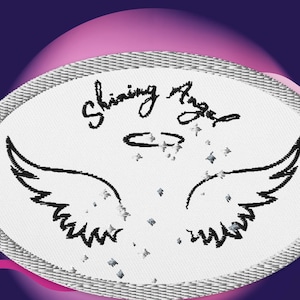 Shining Angel Embroidered Patch: Iron-On Angel Wings (3 inch)