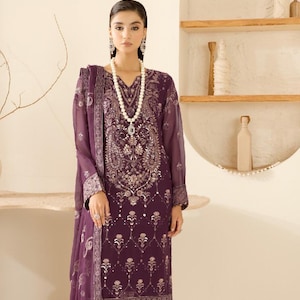 Purple Eid Salwar Kameez for Women Indian Pakistani Outfit Wedding Party Wear Chiffon Embroidered clothes Punjabi Suit Made To Order UK, USA