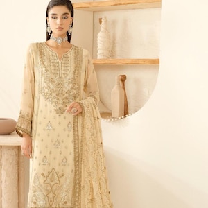 Off White Eid Salwar Kameez for Women Indian Pakistani Outfit Wedding Party Wear Chiffon Embroidered clothes Punjabi Suit Made To Order USA