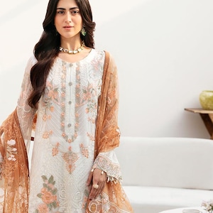 Weiß Salwar Kameez für Frauen Indian Pakistani indische Hochzeit Party Wear neues Kleid bestickte Kleidung Punjabi Anzug Outfit Made to Order CA.