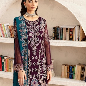 Purple Eid Salwar Kameez for Women Indian Pakistani Wedding Party Wear New Fashion Embroidered Clothes Punjabi Suit Outfit Made to Order USA