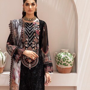 Schwarz Eid Salwar Kameez für Frauen indische pakistanische Hochzeit Party Wear Luxus Chiffon Digital bedruckte Netz bestickte Punjabi Kleidung USA, CA