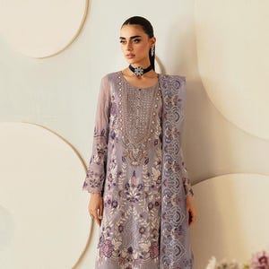 Purple Eid Salwar Kameez for Women Indian Pakistani Wedding Party Wear Net chiffon Embroidered Desi Clothes Punjabi Suit Made to Order CA,UK