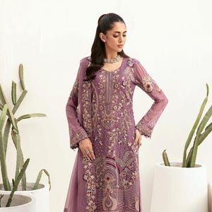 Purple Eid Salwar Kameez for Women Indian Pakistani Wedding Party Wear New Chiffon Clothes Embroidered Punjabi Suit Outfit Made to Order USA