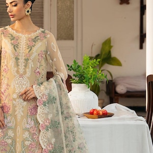 Haut Eid Salwar Kameez für Frauen indische pakistanische Hochzeit Party Wear stilvolle Netz Chiffon gestickte Anzug Punjabi Kleidung Made to Order USA,