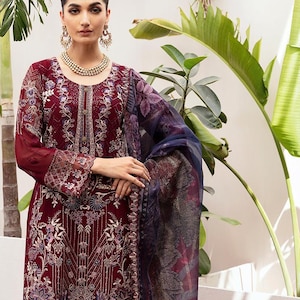 Maeoon Eid Salwar Kameez für Frauen Indische pakistanische Hochzeit Party Wear Luxus Chiffon Digital bedruckte Netz gestickte Punjabi Kleidung USA, CA