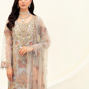 Grey Salwar Kameez for Women Embroidered Dress Pakistani Indian Wedding Party Wear Clothes Punjabi Suit Desi Outfit Asian Dresses UK, USA,CA
