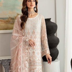 Weiß Salwar Kameez für Frauen indische pakistanische Hochzeit Party Wear neuen Stil Kleid bestickte Kleidung Punjabi Anzug Outfit Made to Order USA.