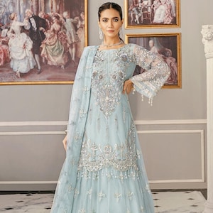 Himmel Blau Lehenga Choli Kleid Indische pakistanische Hochzeit Party Wear Kleidung Brautkleider Gast Outfit bestickter Anzug Made to Order