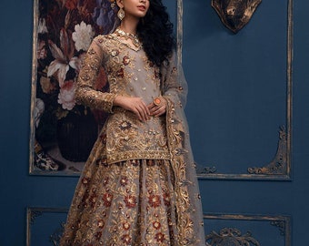Embroidered Net Lehenga: Pakistani Bridal Wedding Dress