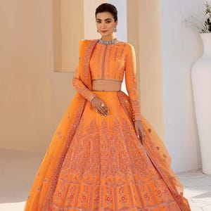 Orange Lehenga Choli Pakistani Indian Wedding Bridal Dress Party Wear Clothes for Women outfit Korean  Silk  Dress Made to Order USA, UK, CA