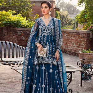 Blau Lehenga Pakistanische Indische Hochzeit Braut Kleid Party Wear Kleidung für Frauen Outfit Organza Bestickte Kleider Made to Order USA, UK, CA
