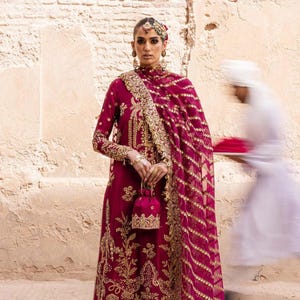 Pink Silk Embroidered Pakistani Indian Salwar Kameez Trouser Style Wedding Party Wear Dress for Women Desi Clothes Punjabi Suit Dresses CA