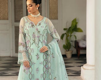 Sea Green Embroidered Chiffon Salwar Kameez: Pakistani Wedding Outfit