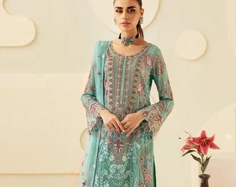 Sea Green Embroidered Chiffon Salwar Kameez: Pakistani Wedding Outfit
