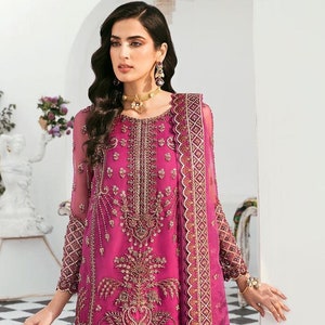 Pink Pakistanische indische Salwar Kameez Hochzeit Party Wear Kleid besticktes Outfit für Frauen Desi Kleidung Punjabi Anzug Made to Order USA UK CA