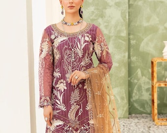 Purple Embroidered Organza Salwar Kameez: Pakistani Wedding Outfit