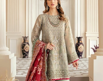 Embroidered Organza Salwar Kameez: Indian Pakistani Wedding Dress Eid