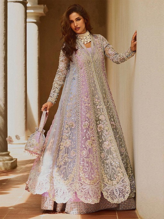 Embroidered Pakistani Bridal Dress Embroidered Organza Pakistani Bridal  Dress: Custom Wedding Outfit