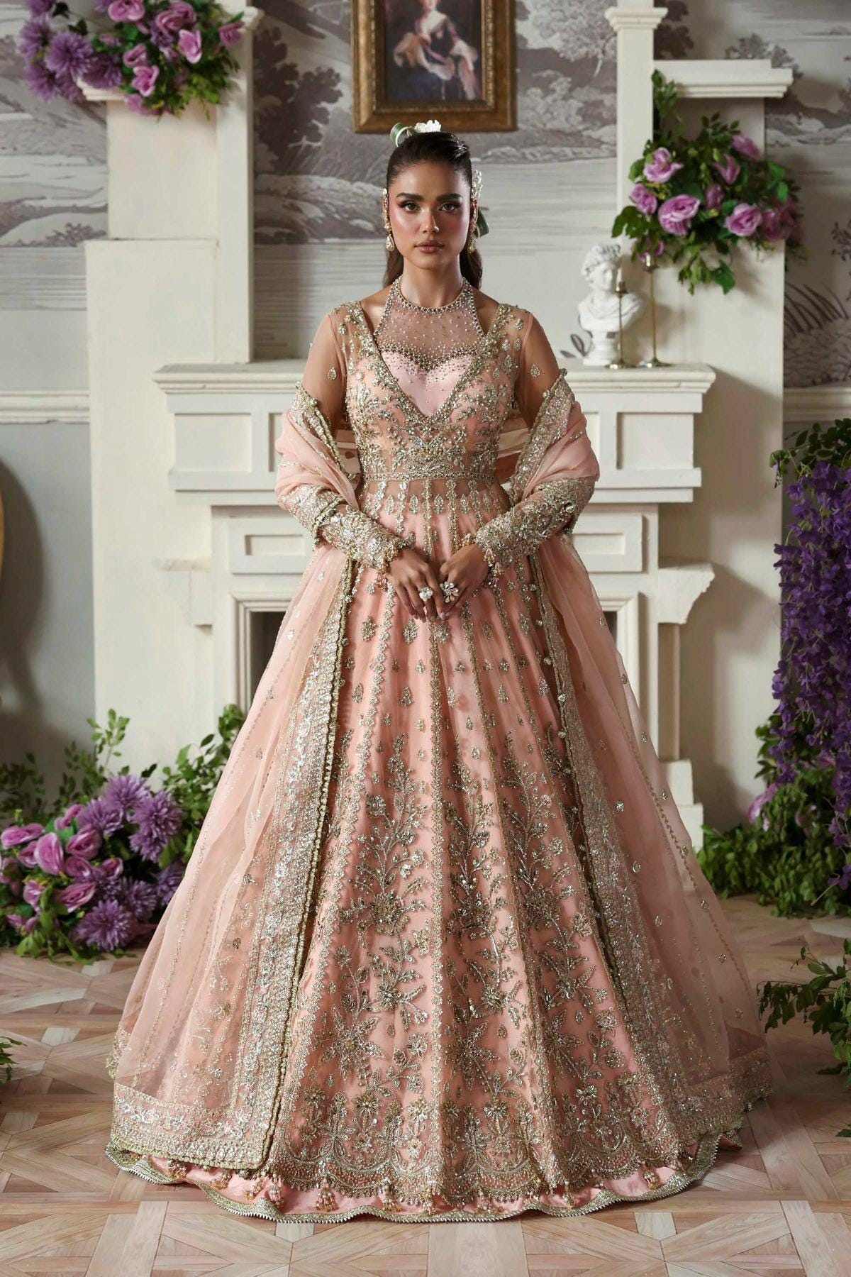 open lace back dress Dusty Pink Indian Gown For Engagement – Gunj Fashion