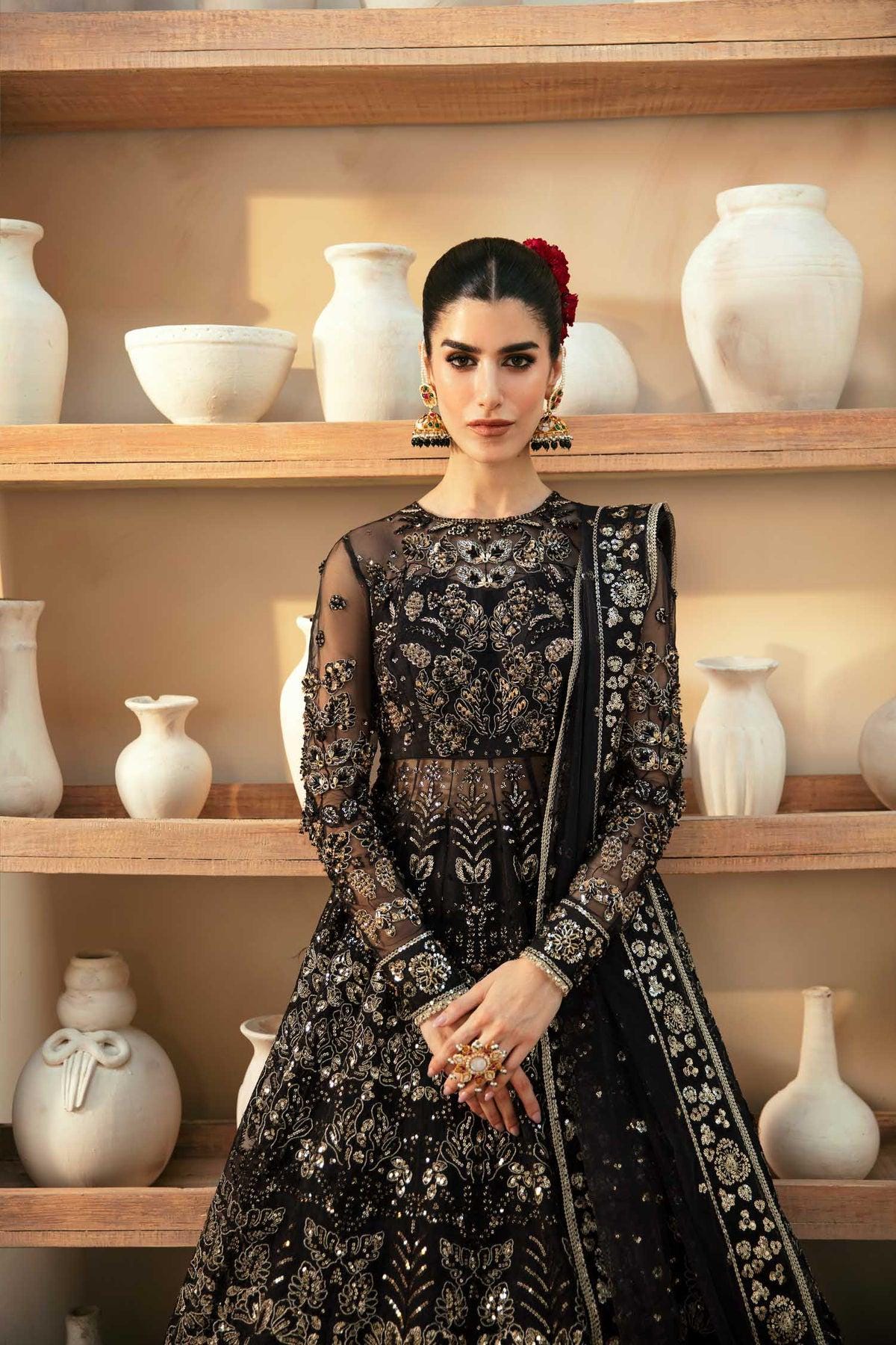 black maxi dress pakistani wedding Embroidered Dress: Bridal Outfit Organza Maxi