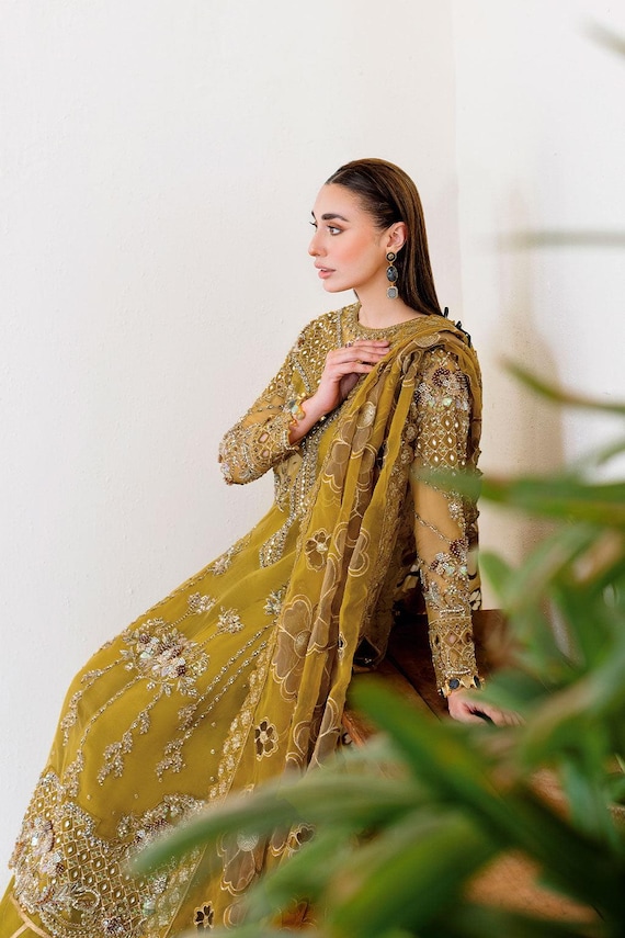 punjabi formal dress Embroidered Salwar Kameez Indian Pakistani Wedding Party Wear Suit Asian Clothes Stylish selected-capri