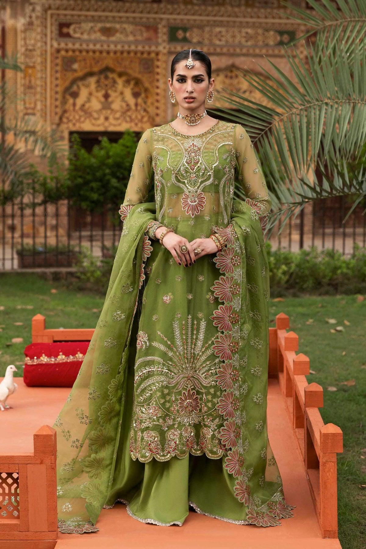 Green Bridal Sharara Dress Pakistani Indian Wedding Party Wear Dresses Embroidered Organza Punjabi Suit