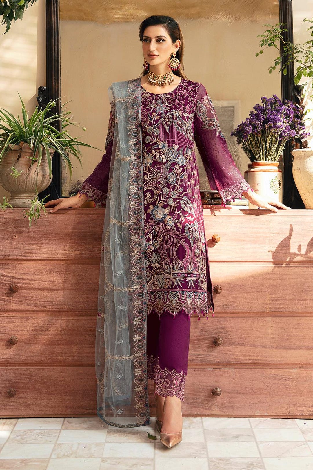 Royal Embroidered Salwar Kameez Chiffon Pakistani Party Dress
