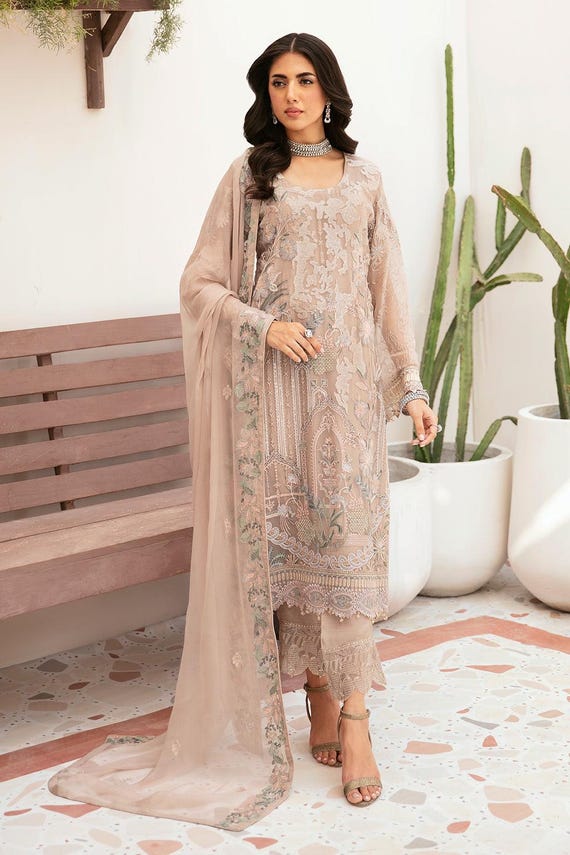 green emerald velvet dress V Neck Long Chiffon Dress With Floral Embroidered Bodice main image 1