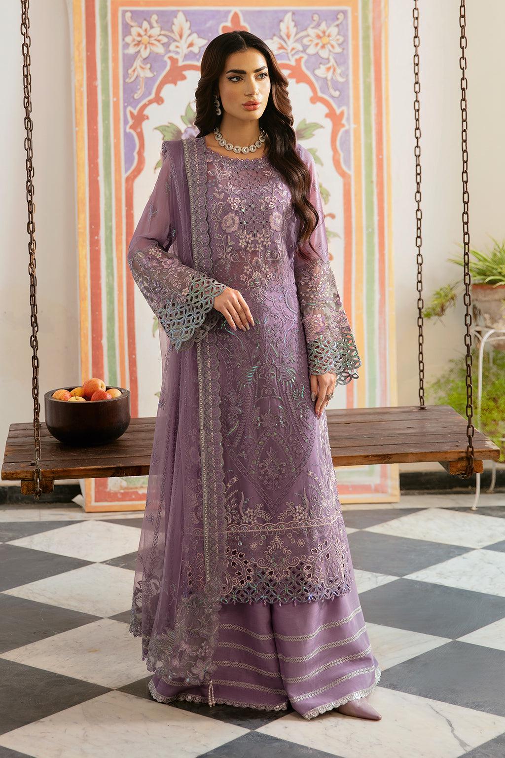 Purple Embroidered Chiffon Salwar Kameez: Pakistani Wedding Outfit Eid