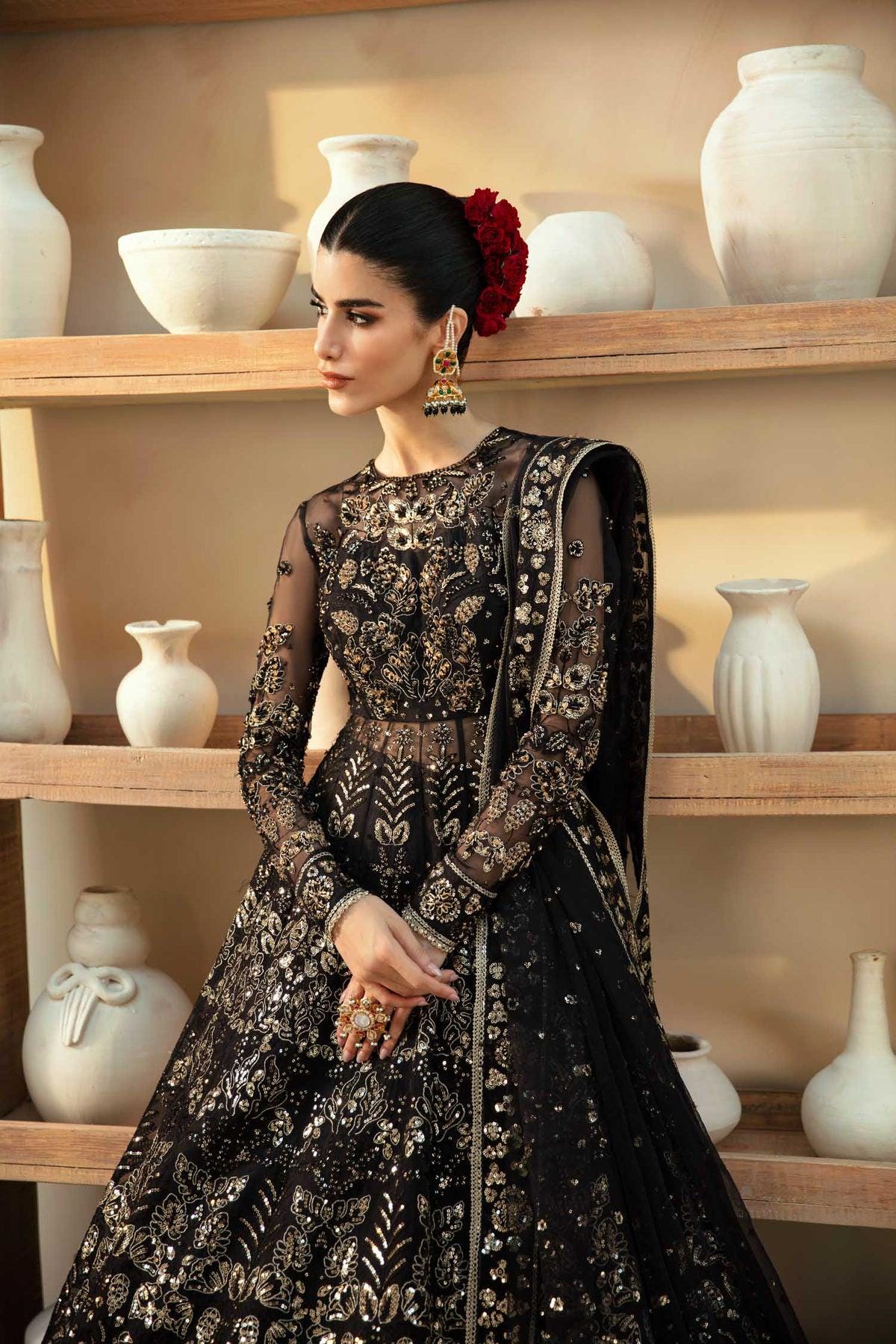 black and gold embroidered maxi dress Dress: Pakistani Bridal Wedding Outfit LUXE BASICS