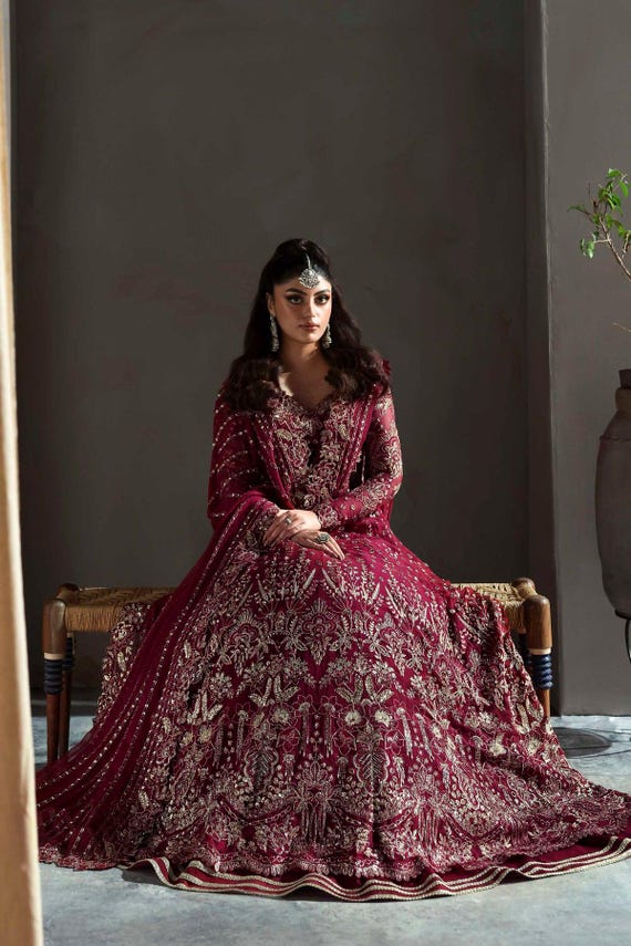 sachin and babi light blue dress Pakistani Bridal Dress - Rayon Cotton, XL Size, Embroidered Chiffon  Dupatta, Full Sleeves, Laced Closure, Washable, Ideal for All Seasons main image 1