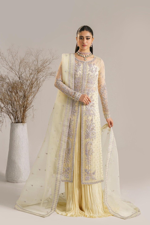 slim fit dress slacks Pastel Green Organza Dress with Gold Work