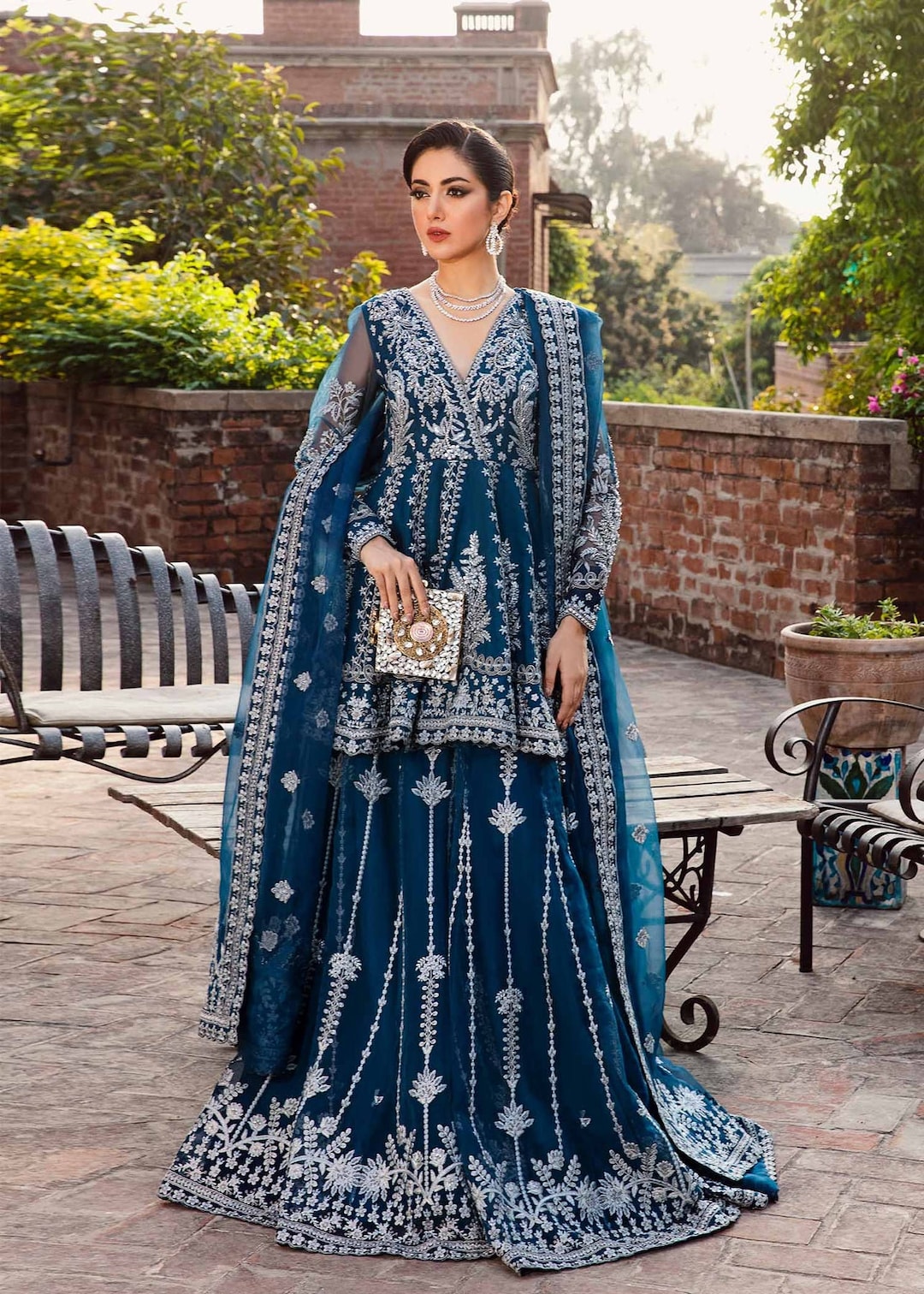 Blue Embroidered Organza Lehenga Pakistani Bridal Dress Indian Wedding Outfit Designer Maxi Party Wear Eid