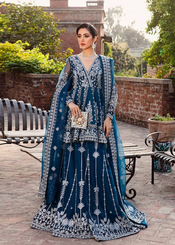 blue dress for baby girl Rangreza Silk Shirt Farshi Shalwar main image 0