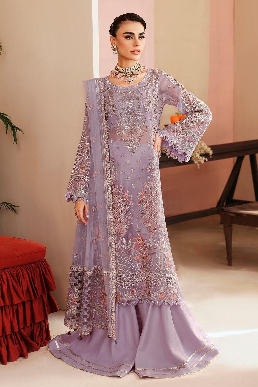 Purple Embroidered Pakistani Salwar Kameez: Organza Wedding Party Dress Eid Purple Embroidered Pakistani Salwar Kameez: Organza Wedding Party Dress Eid