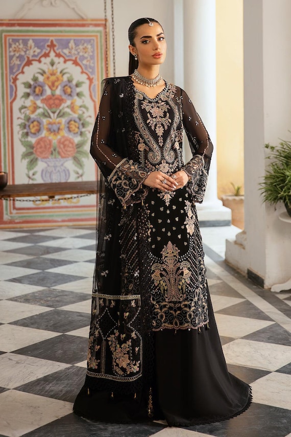 white christmas dresses EMBROIDERED 3PC WINTER KHADDAR EMBROIDERED DRESS WITH CHIFFON EMBROIDE –  RiwajTan