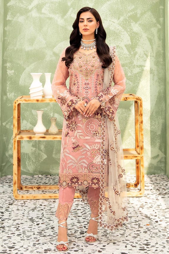 Indian Pakistani Wedding Party Wear Dresses Pink Salwar Kameez for Women  Embroidered Clothes Punjabi Suit 3 Piece Original Dress USA UK CA - Etsy