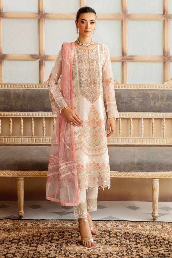 Salwar Kameez Abiti Indiani Donna Salwar Kameez Bianco Per Eid Per