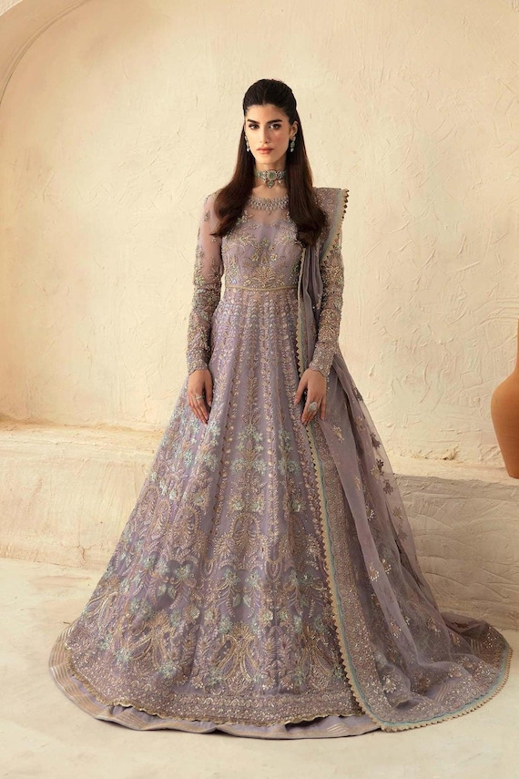 open lace back dress Pink Floral Organza One Shoulder Gown: Elegant Indian Dress main image 1